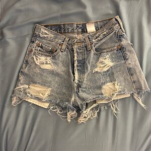 Levi's Light Blue Distressed High-Rise Denim Shorts